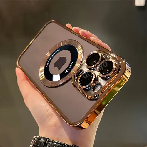 luxury hollow logo electroplating transparent magnetic wireless charging mobile phone case for iphone 11 12 13   pro   tpu shockproof with lens film clear display   cover