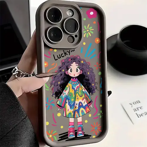   pattern anti fall mobile phone case for curly hair girl suitable for iphone 11 11 pro 11 pro max 12 12 pro 12 pro max 13 13 pro 13 pro max 14 14 pro 14 plus 14 pro max   pro 15 plus 15 pro   16     pro max