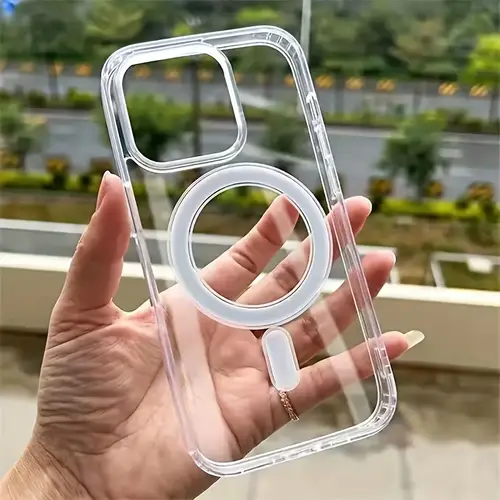 the transparent magnetic phone case is suitable for high definition clarity and does not interfere with the screen protector for   iphone models from x to 16 series featuring a hard back and soft edges