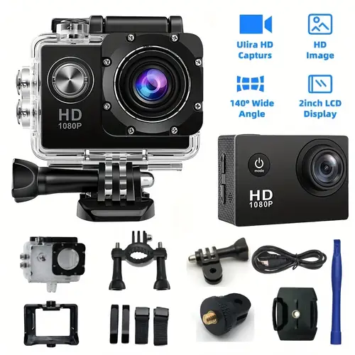 1080p hd action camera with bike mount   rabbit cage clear case wrist strap 32gb card   sports enthusiasts usb rechargeable ideal christmas or birthday gift